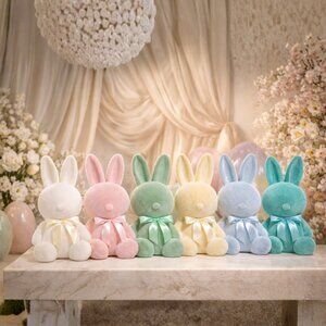 Large 20” Flocked Easter Bunny Decor – Sitting Pastel Spring Figurine (Assorted)